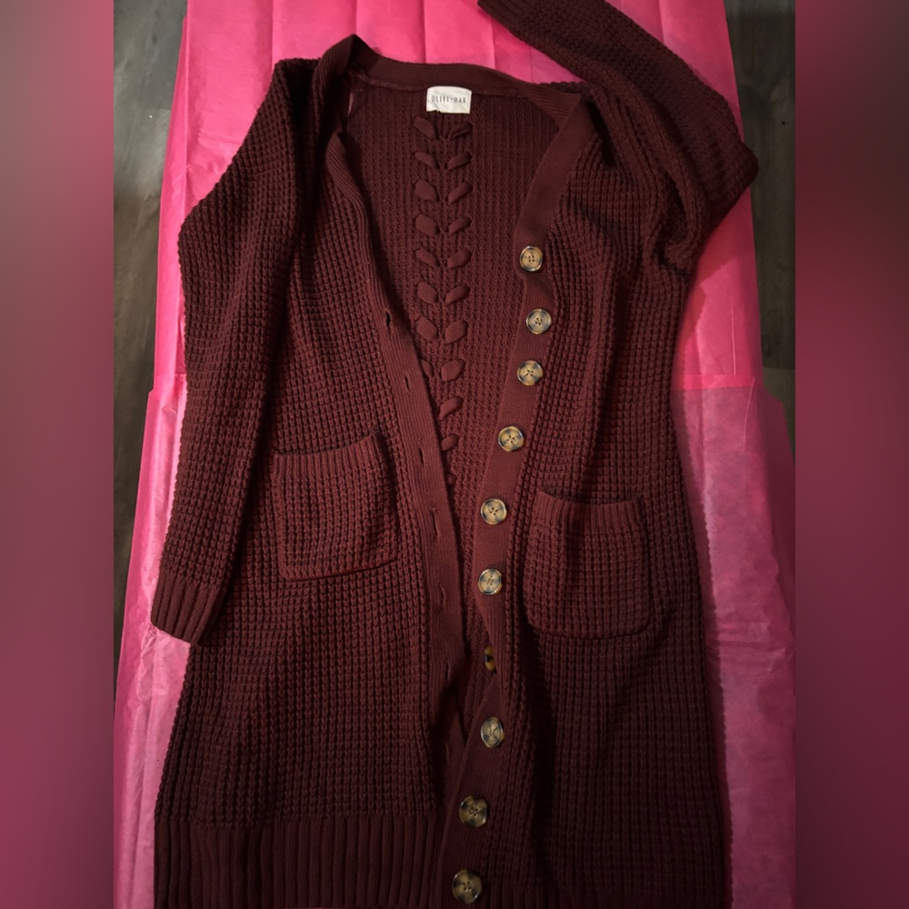 Classic Brown Cable Knit Cardigan Sweater
